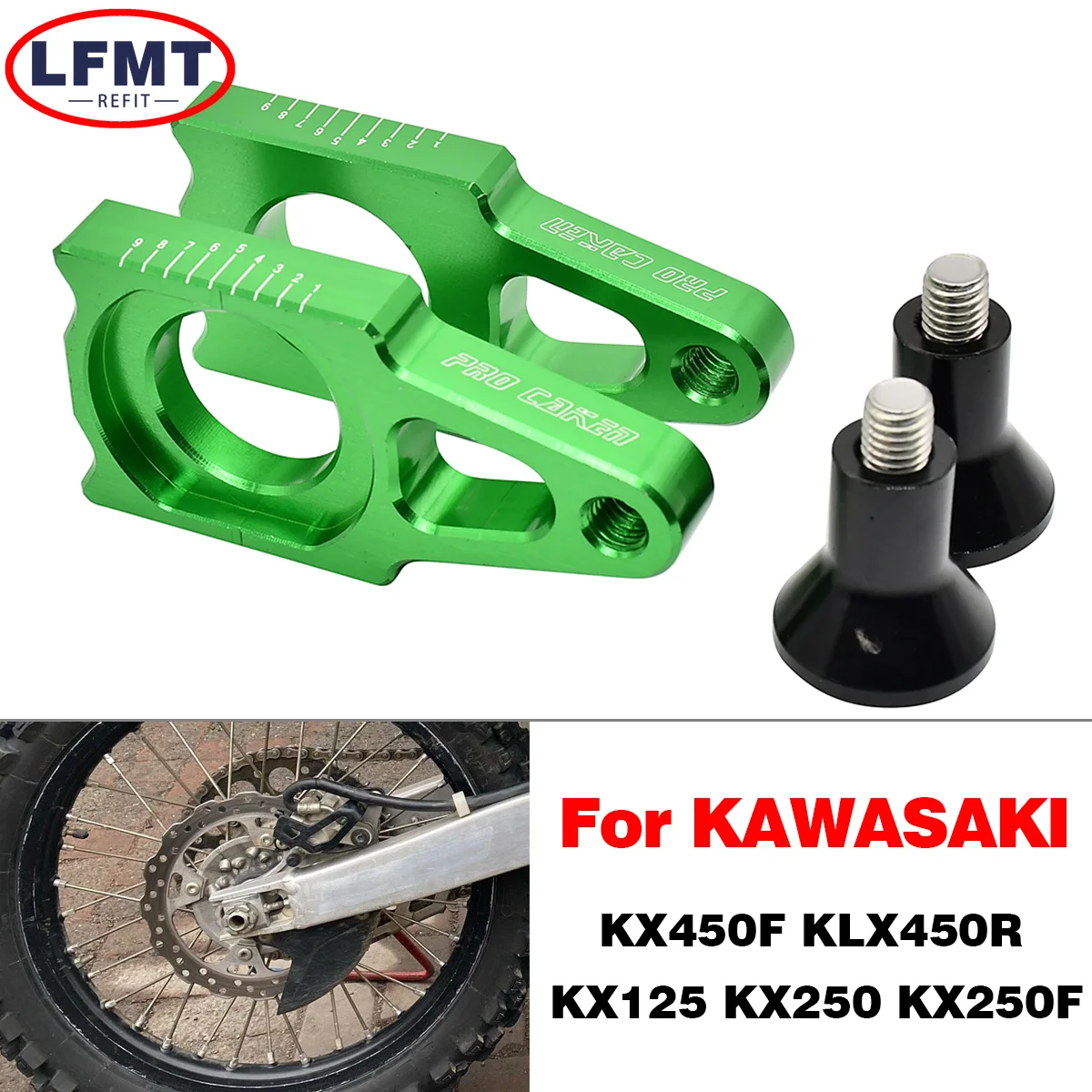 Motocycle CNC Rear Axle Blocks Chain Adjuster For Kawasaki KX125 KX250 KX250F KX450F KLX450R KX 125 250 250F 450F 2003 2016 2018