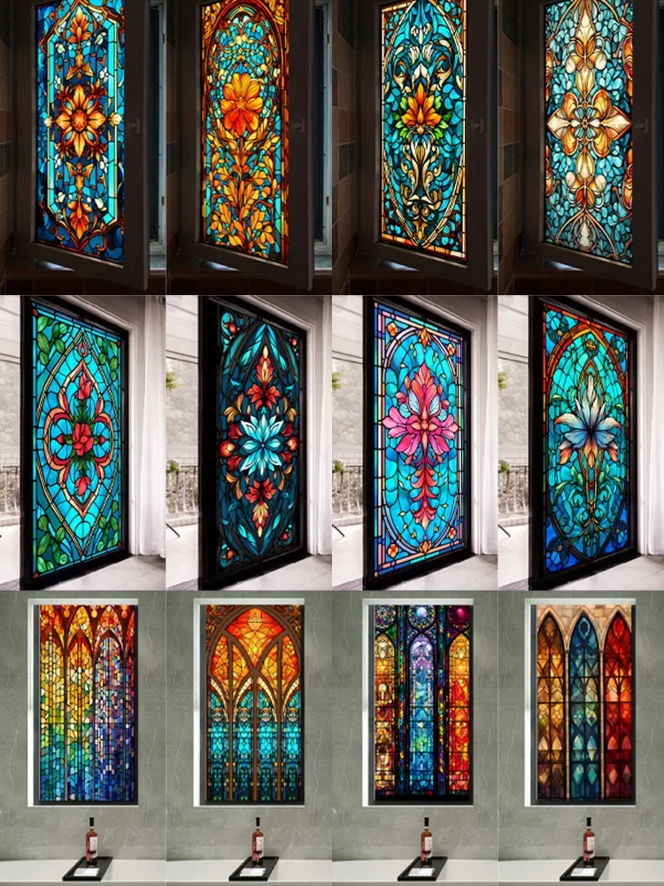 

Retro Glass Sticker European Stained Glass Window Film Abstract Mosaic Pattern Electrostatic Glass Patch Privacy Stained Film