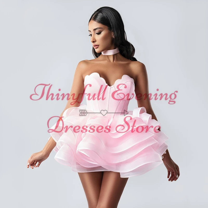 Thinyfull 2025 Mini Prom Evening Dresses Women Sweetheart Short Ruffled Party Dress Formal Night Cocktail Prom Gowns Customized