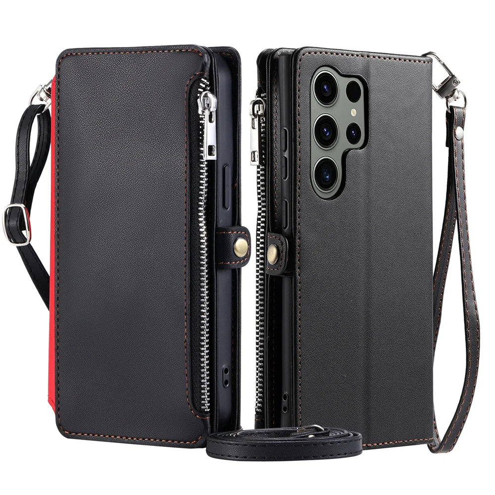 Crossbody Zipper Wallet Case For Samsung Galaxy S25 Ultra S24 S23 S21 S20 FE S22 Plus A36 A16 A55 A35 A25 A15 5G A05S A06 4G