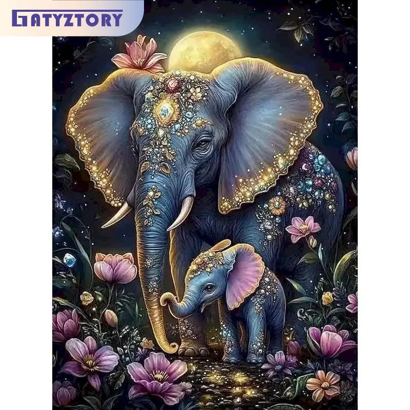 40x50cm Elefanten-Malerei nach Zahlen, originelle Geschenke, dekorative Gemälde, Tiermotiv, einfache Acrylmalerei auf Leinwand, Heimdekoration