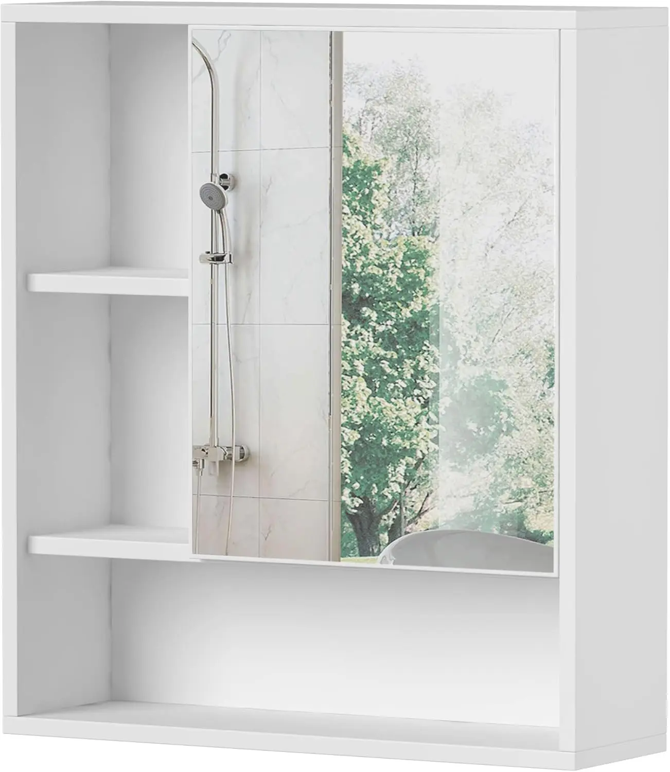 

Bathroom Wall Mirror Cabinet, Cabinet with Single Door and Adjustable Shelves, Above Toilet, Space Saving, White