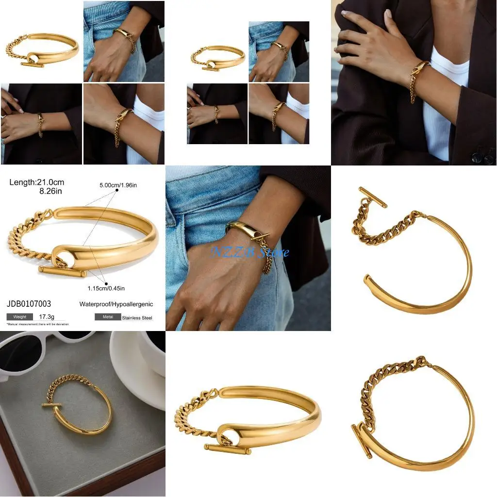 

T21F Modern Split Design Bracelet Secure OT Clasp Lightweight Stainless Jewelry Gift