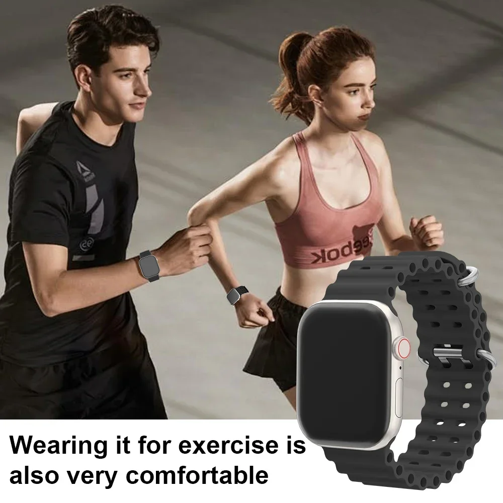 Correa oceánica para Apple Watch Series 10, 9, 7, 8, 5, 6 SE, pulsera de silicona, Correa para iWatch Ultra 49mm 45mm 46mm 42mm 44/40/41mm