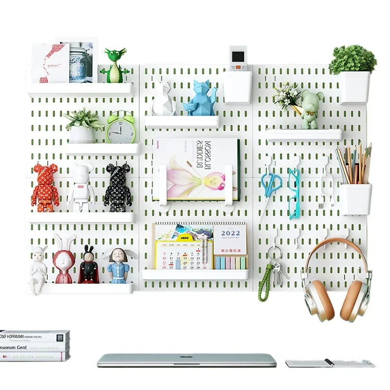 47pcs Set Wall Panels Pegboard Wall Organizer Mounting Display DIY Pegboard Kit Tool Storage Board Rack Bathroom Kitchen Shelf