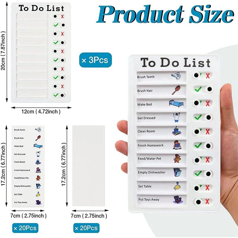 AP-Pack Of 3 Memo Boards, Removable Plastic Chore Chart, To-Do List Sliding Boards With 40 Paper