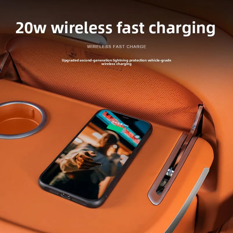For Li Auto i6 Car Seat Back Folding Small Table Board w/ Ambient Light Wireless Charger Foldable Laptop Table Plate Accessories detail image 4