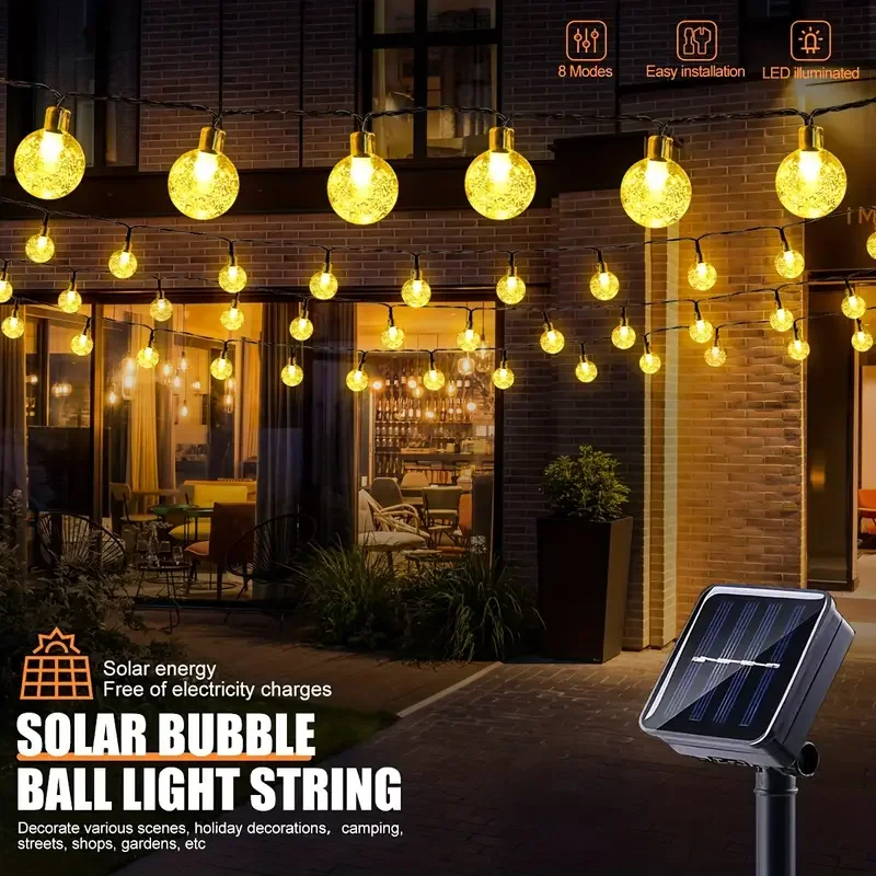 

1PC Bulb Solar Crystal Ball String Lights Outdoor Waterproof Fairy Lamp For Home Garden Patio Weeding Party Festival Decoration