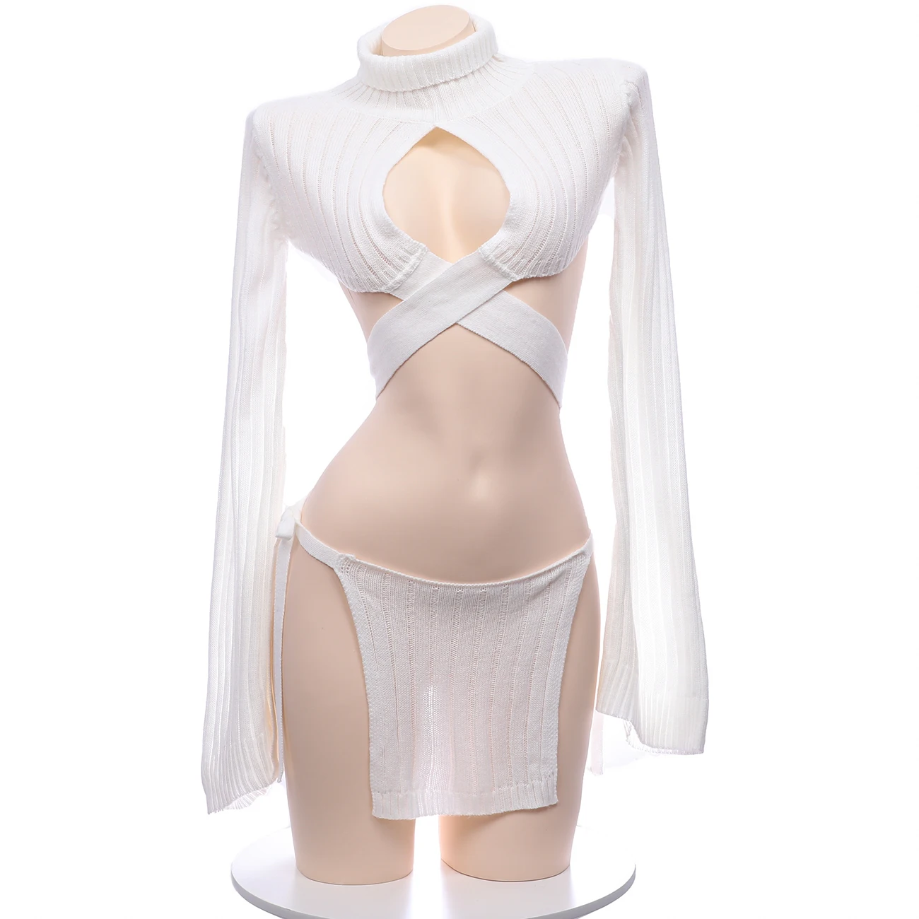 Japanese Anime Sweater Cosplay Costumes Sexy Turtleneck Open Chest Bandage Sweaters Sleepwear Sexy Lingerie