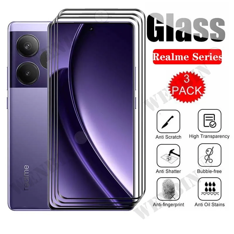 3 Pcs Tempered Glass For Realme GT Neo 6 SE 5 Pro SE 3 12 11 10 Pro C65 C67 C55 C51 C33 Curved Full Cover Screen Protector