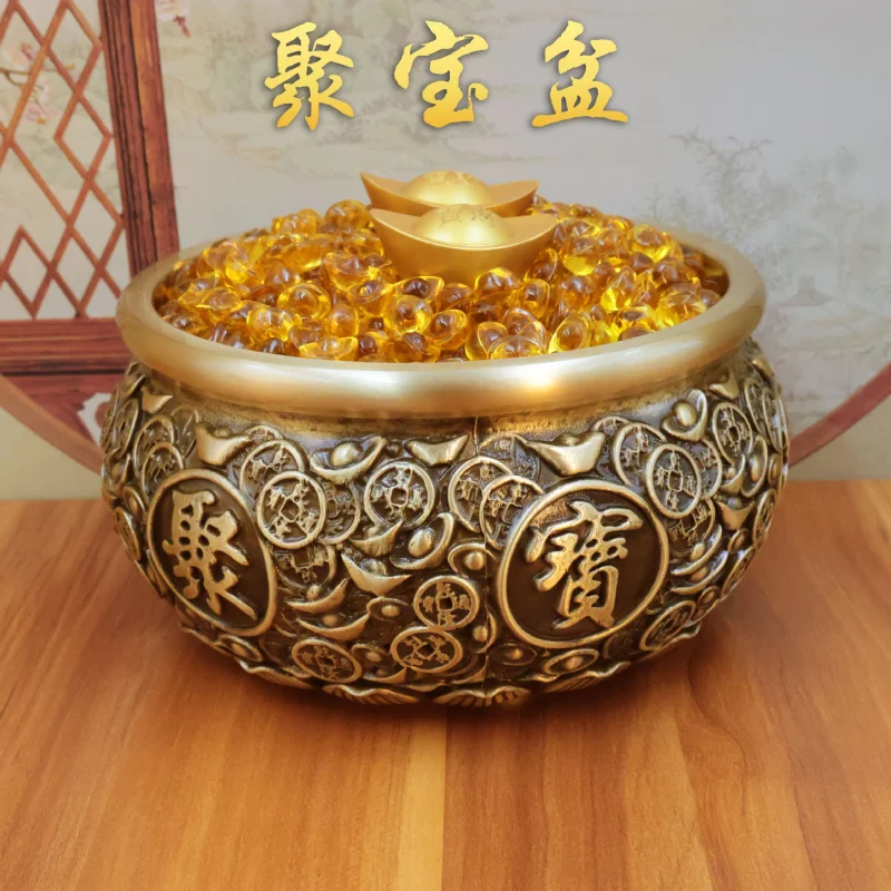 

Чаша с сокровищами, орнамент, твердая медная банка для риса, латунь, китайский стиль, домашний офис, магазин, полная медная копилка