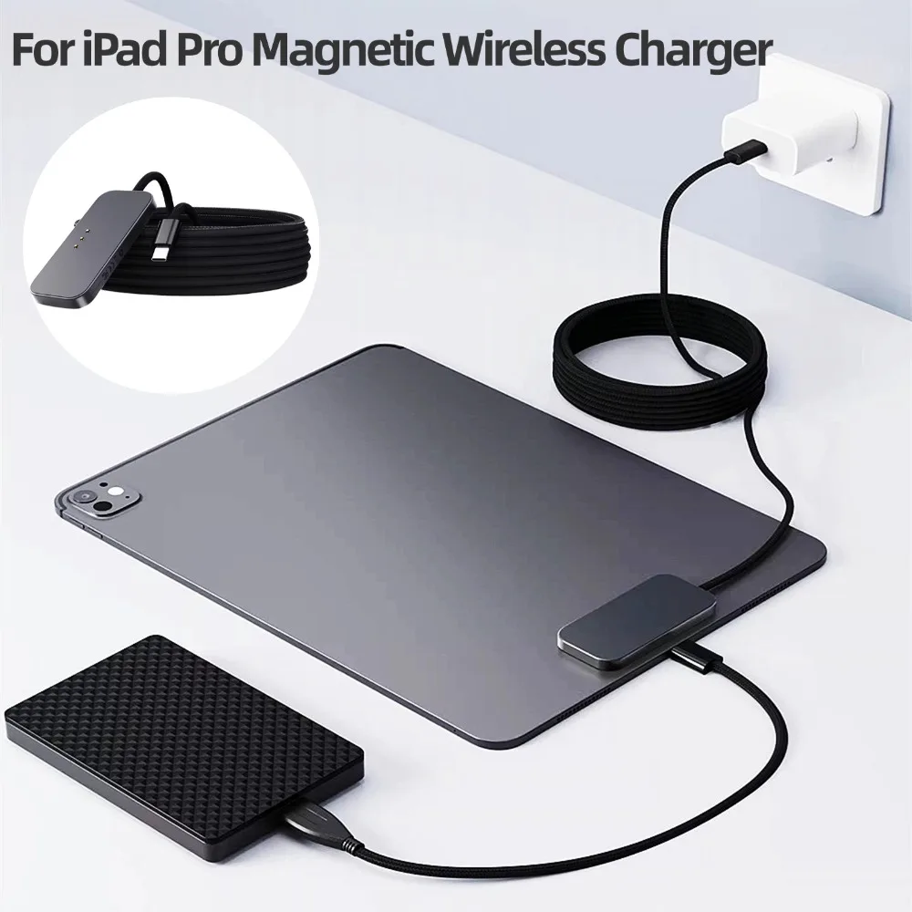 

Магнитное беспроводное зарядное устройство с кабелем USB-C длиной 2 м, зарядные устройства с умным разъемом для быстрой зарядки для iPad Pro 13 дюймов/11 дюймов/12,9 дюйма/10,9 дюйма