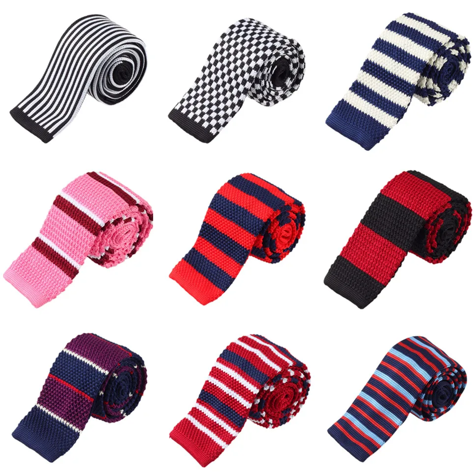 Vintage Skinny Tie for Men Women  Party Fashion Casual Accessory Cotton Knitted Black Blue Gray Red Pink Narrow Slim Necktie