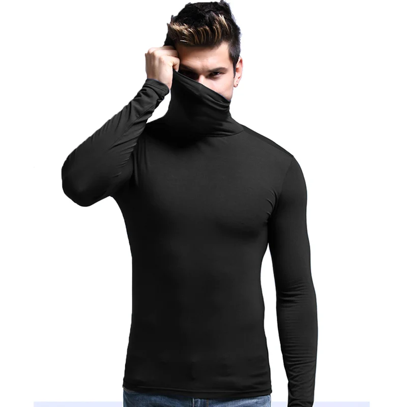 High Collar Men Thermal Underwear Tops Winter Sexy Long Sleeve Warm Shirts Compression Clothes Gay Body Sweater Elastic Blouse