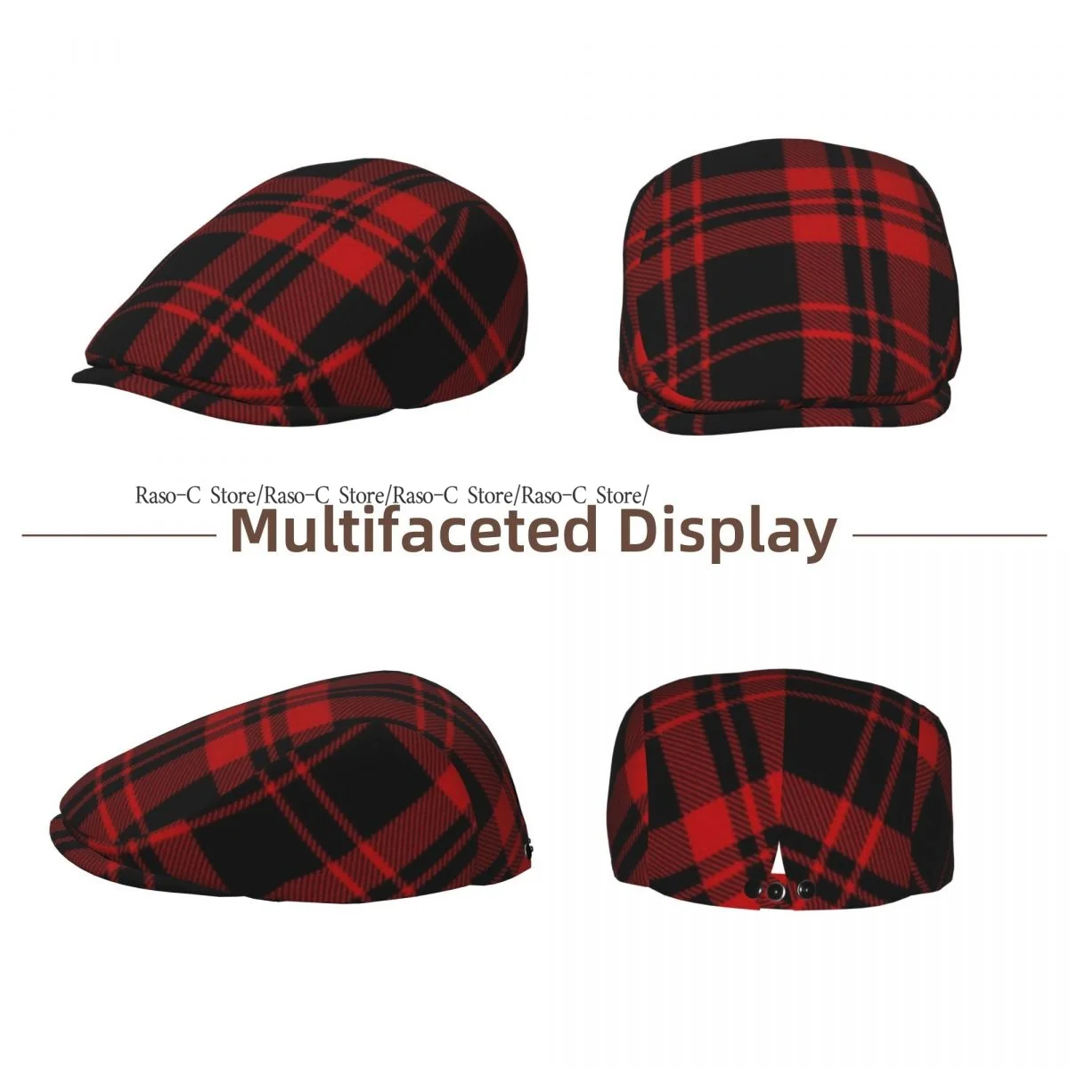 Flat Cap Men Women Newsboy Cap Black And Red Tartan Plaid Driving Bunnet Ivy Hat Bakerboy Hat Spring Summer Boina