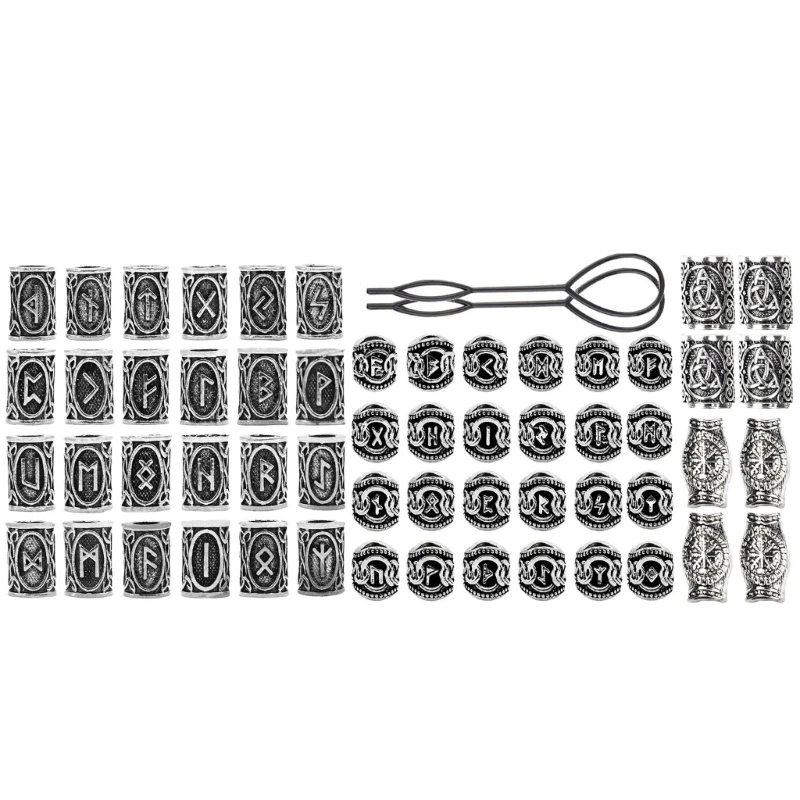 Elegant 66pcs Alloy Rings Dirty Braids Beads Runes Jewelry or Nordic Enthusiasts Costume Adornments Accessories