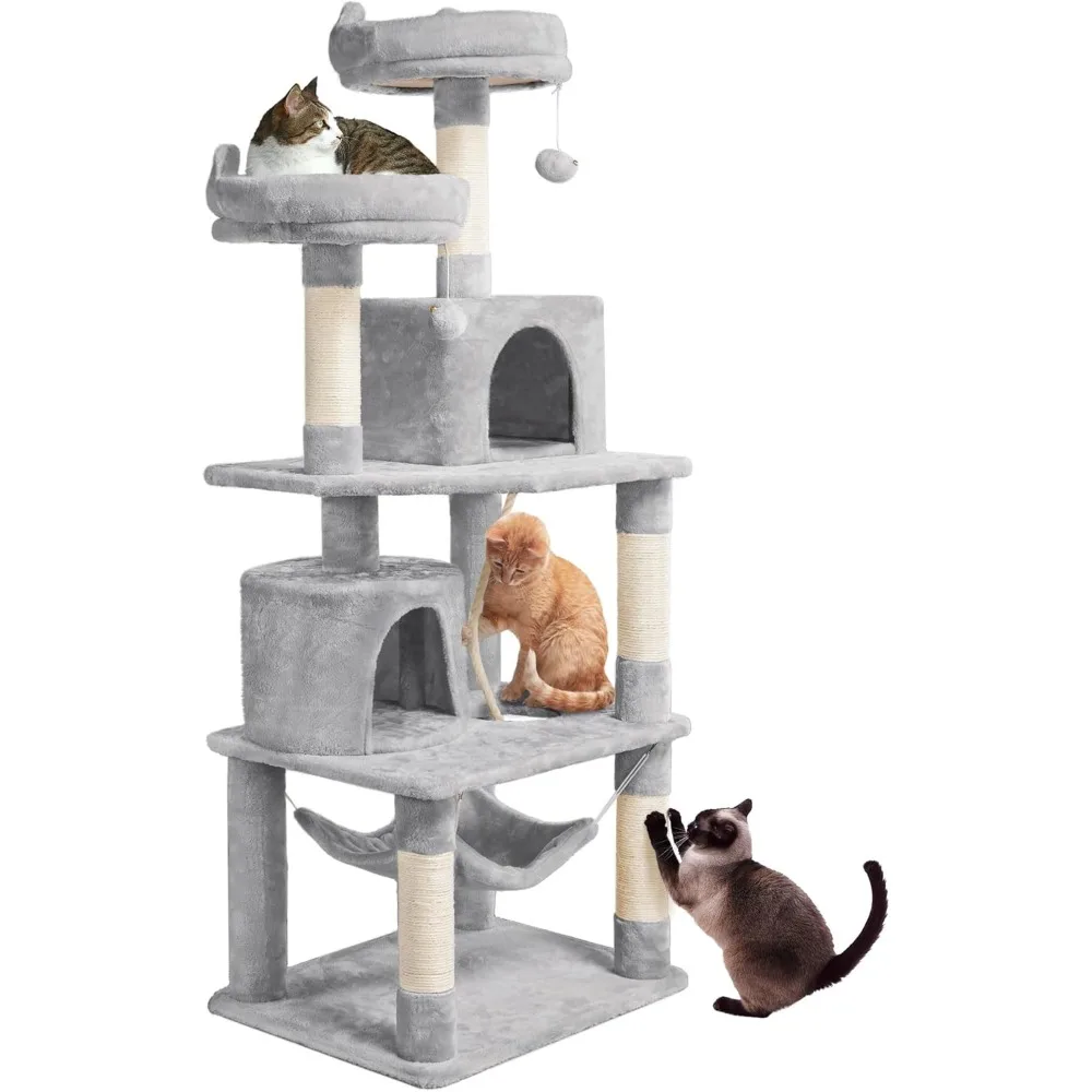 

Yaheetech 62.2inches Cat Tree Cat Towers Cat Condo with Platform & Hammock, Scratching Posts for Kittens Pet Play House with Plu