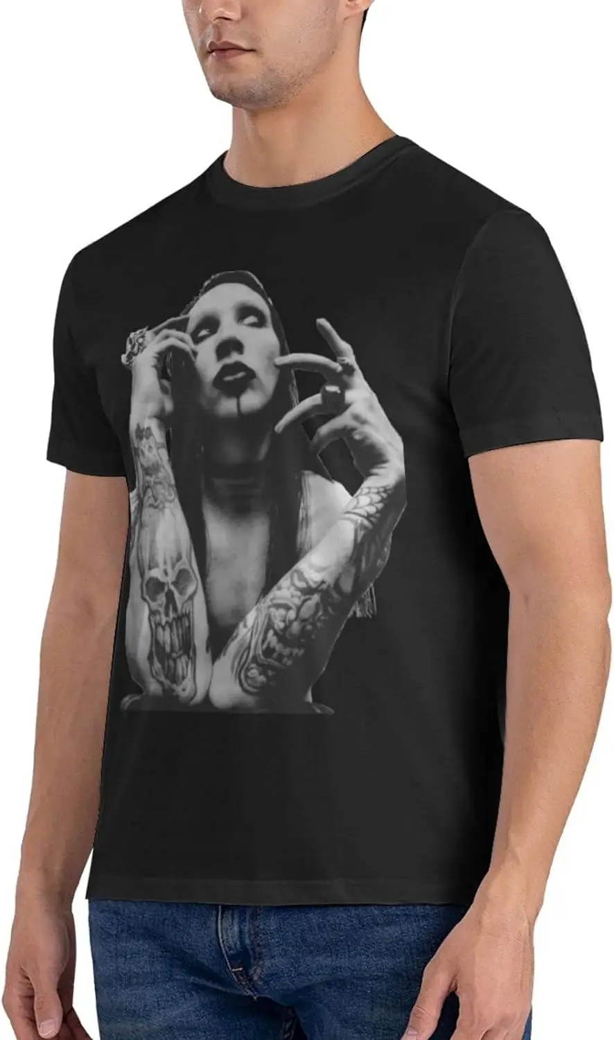 Marilyn Music and Manson Men\'s Comfortable Short Sleeve Shirt Round Neck Cotton Fashion T-Shirt Black