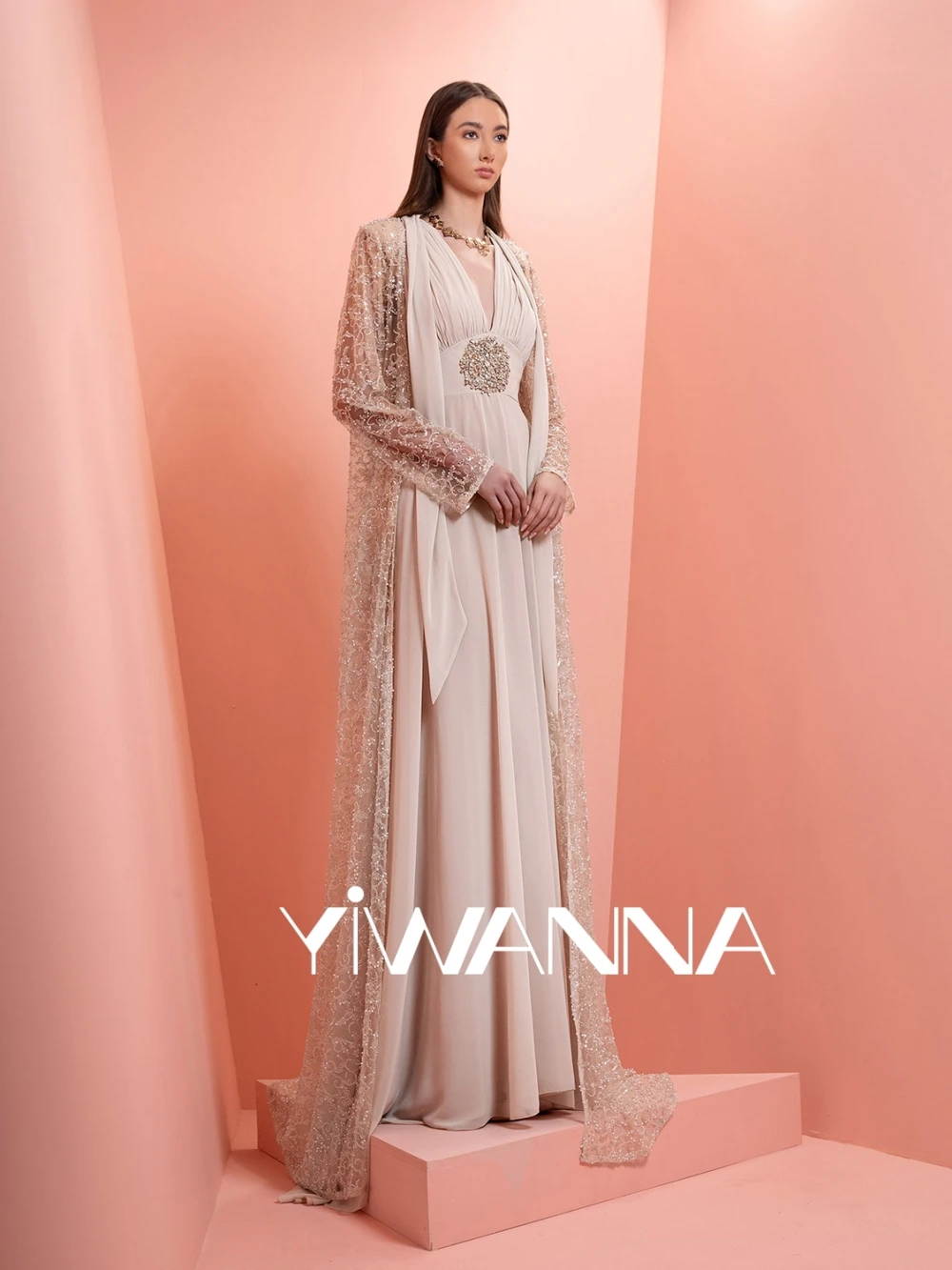 Shiny Embroidery Beaded Chiffon Long Evening Dress New Elegant V-neck Mother Of The Bride Dresses For Wedding Customzied Gown