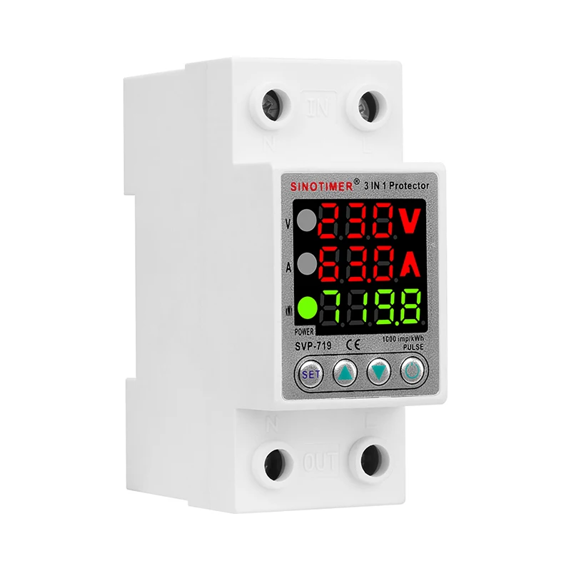 New 220V Adjust Voltage Relay Over Under Voltage Protector Over Current Limit Wattm 63Aeter KWH Energy Meter Power Comsumption