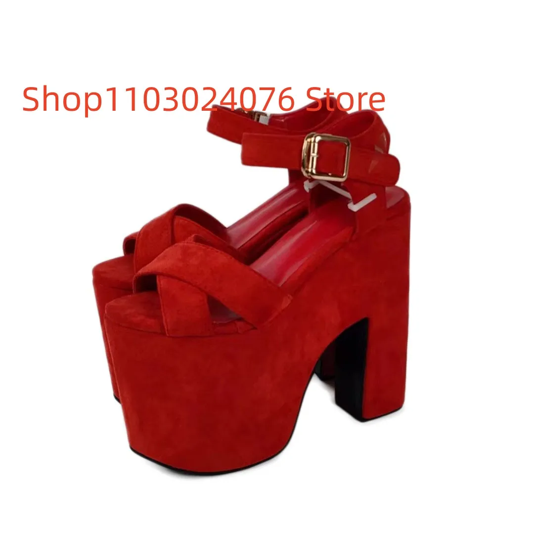 DIZHUANG shoes Fashionable women\'s high heels sandals. Abouit 16cm heel height. Irregular heel sandals. Thick soled shoes 34-46