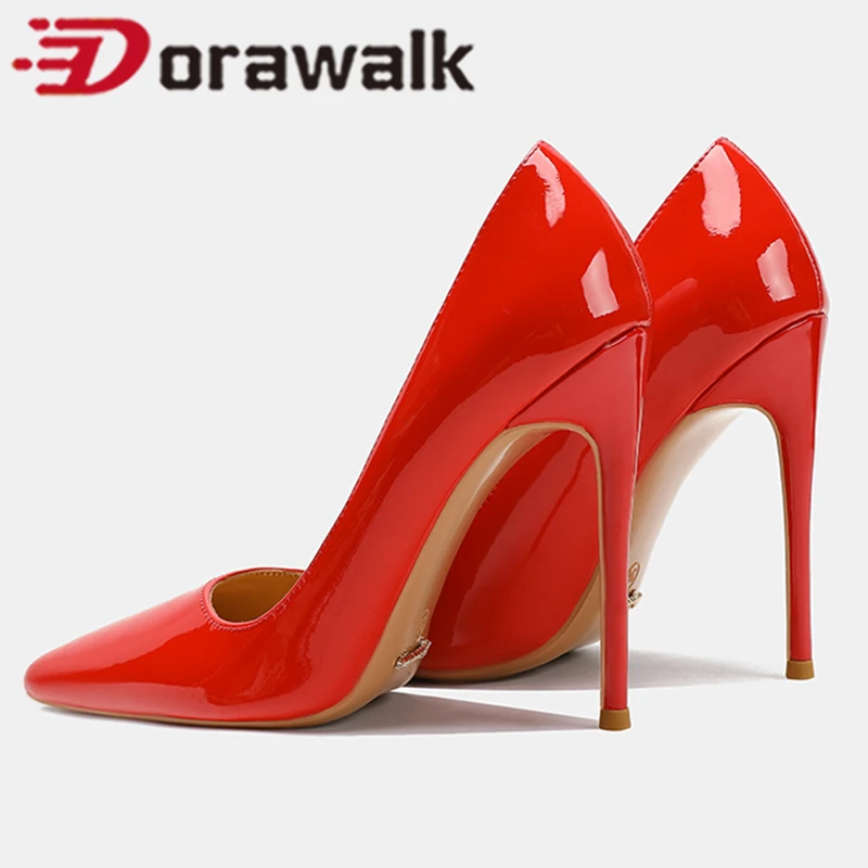 

Women Designer Pumps Sexy 12cm Wine Red Pointed Toe Shallow Genuine Leather Ladies Super High Heels Pointed Toe Dress Shoes