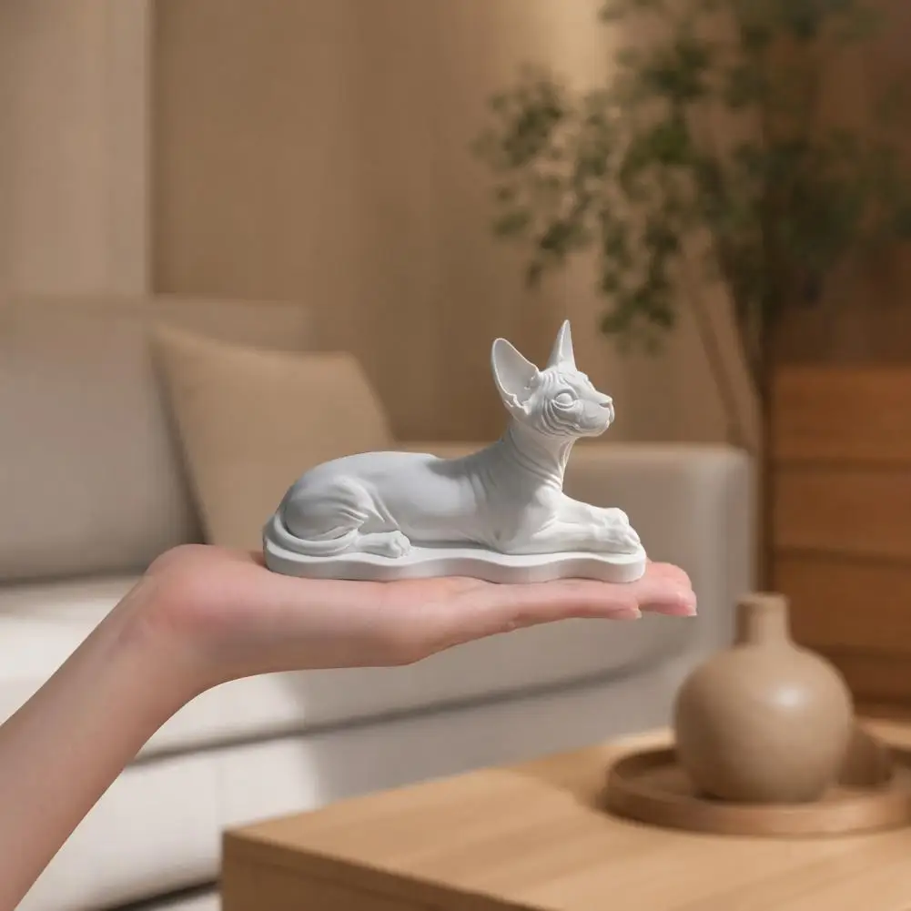 Unique Pet Lover Gift 3d Printed Sphynx Cat Figurine Realistic Hairless Cat Statue Lying Pose Sculpture with Stable for Desktop
