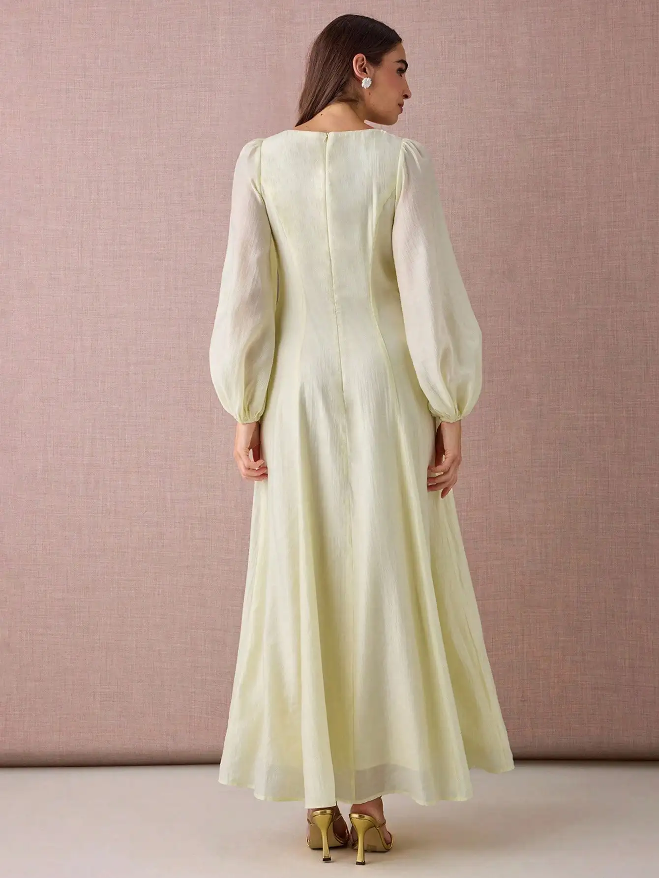 

Женское элегантное платье макси цвета сливочного масла с пышными рукавами для весны и лета, для вечеринок, отпуска, свадеб и торжественных мероприятий