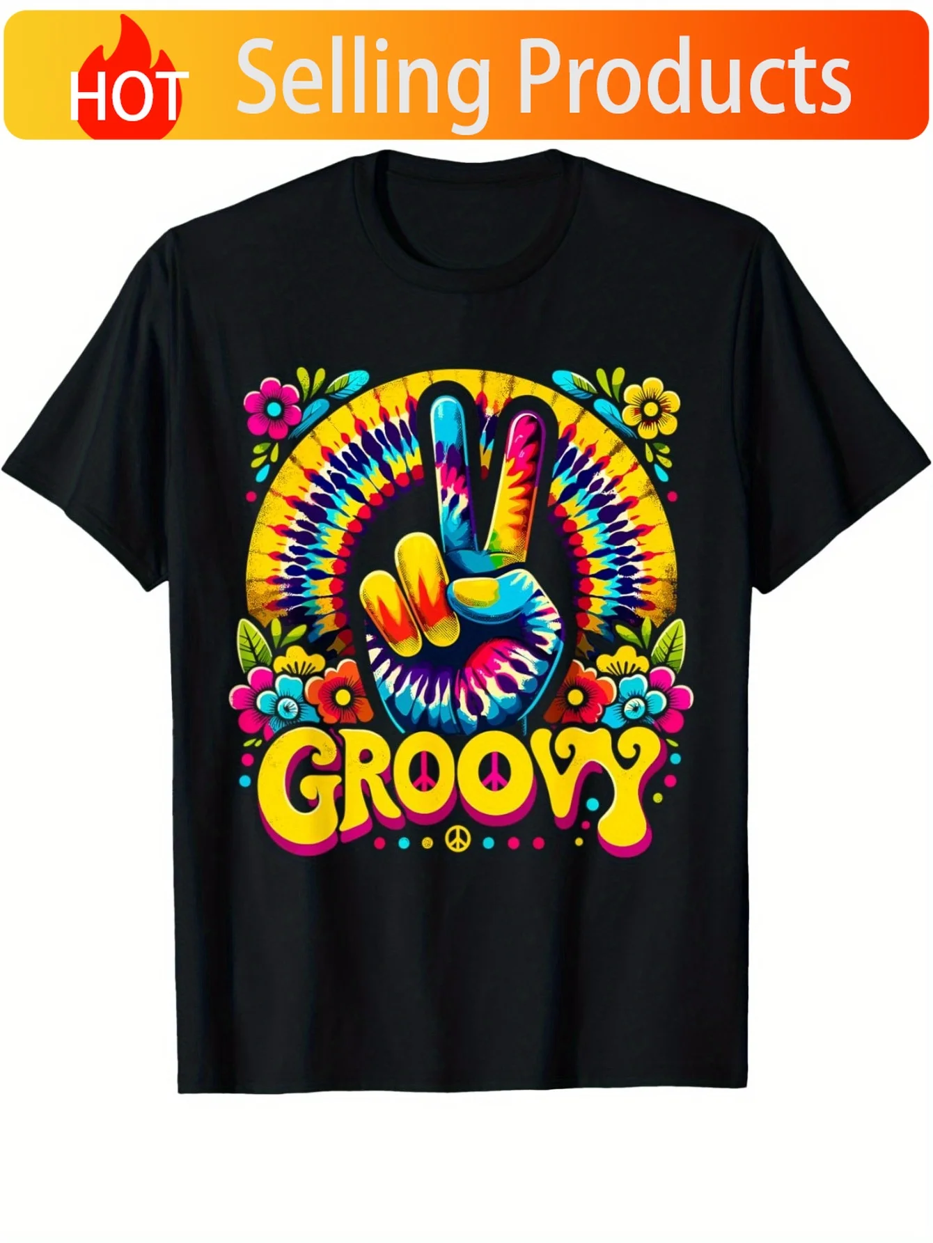 Groovy Tie-Dye Peace Sign Tee - Retro Hippie Style, Soft Cotton, Loose Fit, Round Neck - Perfect Gift for Men & Women
