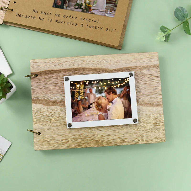 30 Pages Wedding Guest Book Wooden Signs Wood DIY Blank Photo Frame Album Wedding Signatures Guestbook Mariage Party Decoration