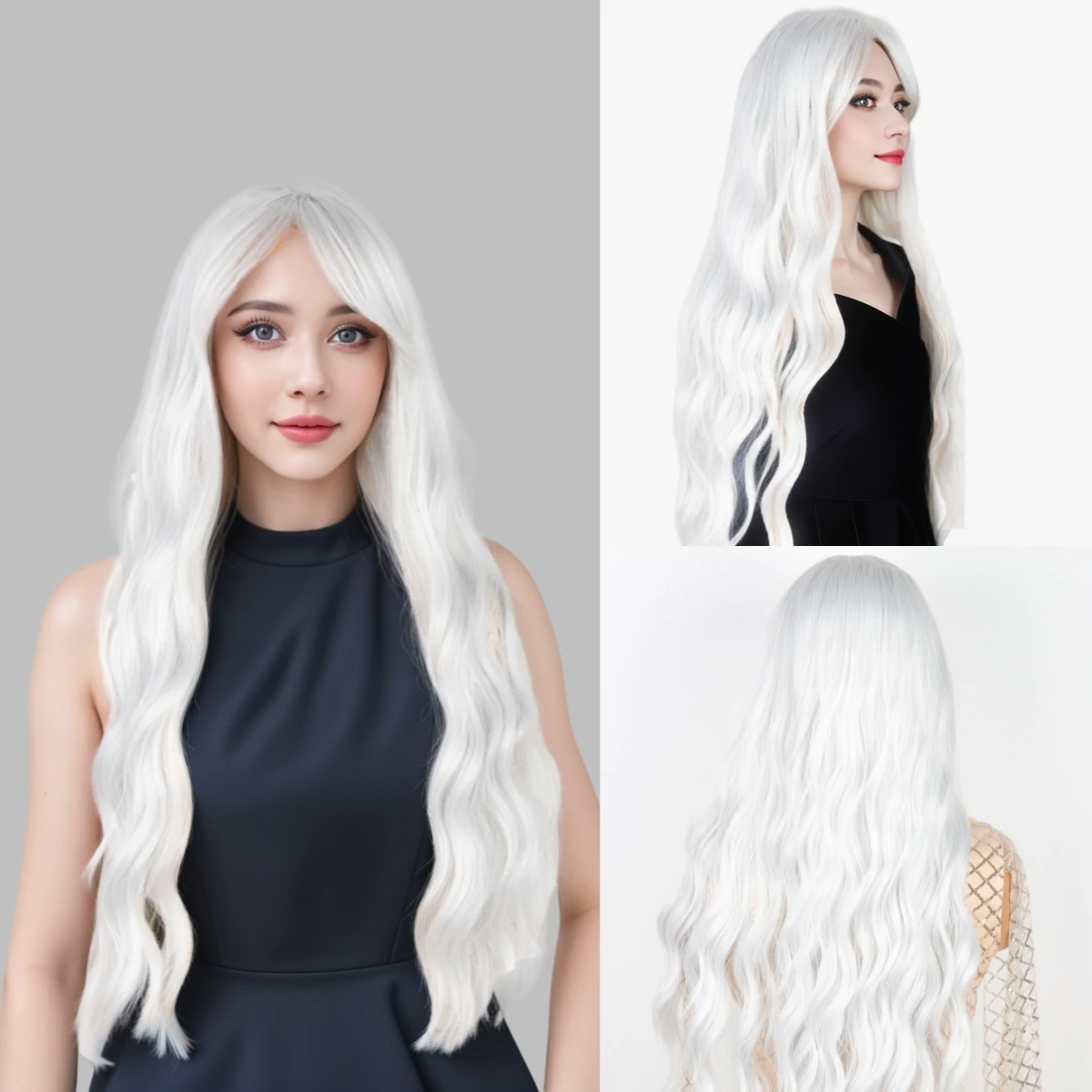 HOVOX Synthetic Wig Suitable For Women With Long White Curly Hair European Cosplay Daily Party Heat-Resistant Wigs