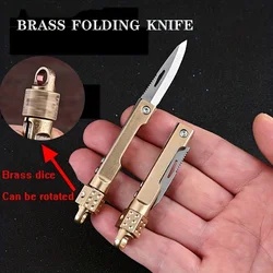 Mini Brass Dice Gyro Folding Blade Decompression Toy Outdoor Portable Unpacking Express Unpacking Knife Key Chain Pendant