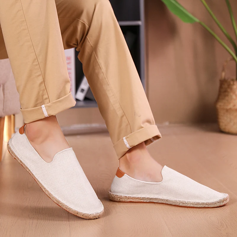 Men's casual vulcanized shoes Women's flat shoes Hand stitched casual comfortable linen shoes Light lazy shoes