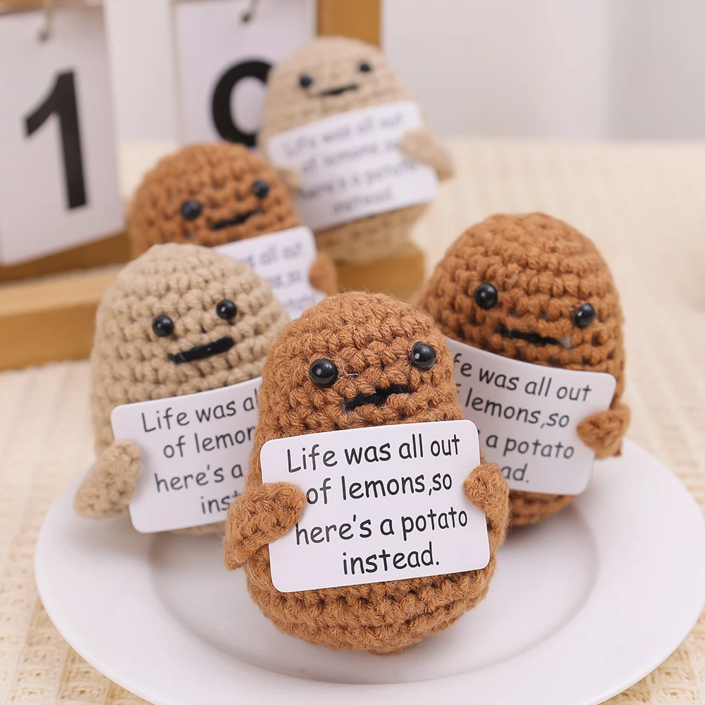 Positive Energy Potato Hug Pocket Mini Handmade Plush Wool Knitting Doll With Card Funny Christams Gifts Home Room Decoration