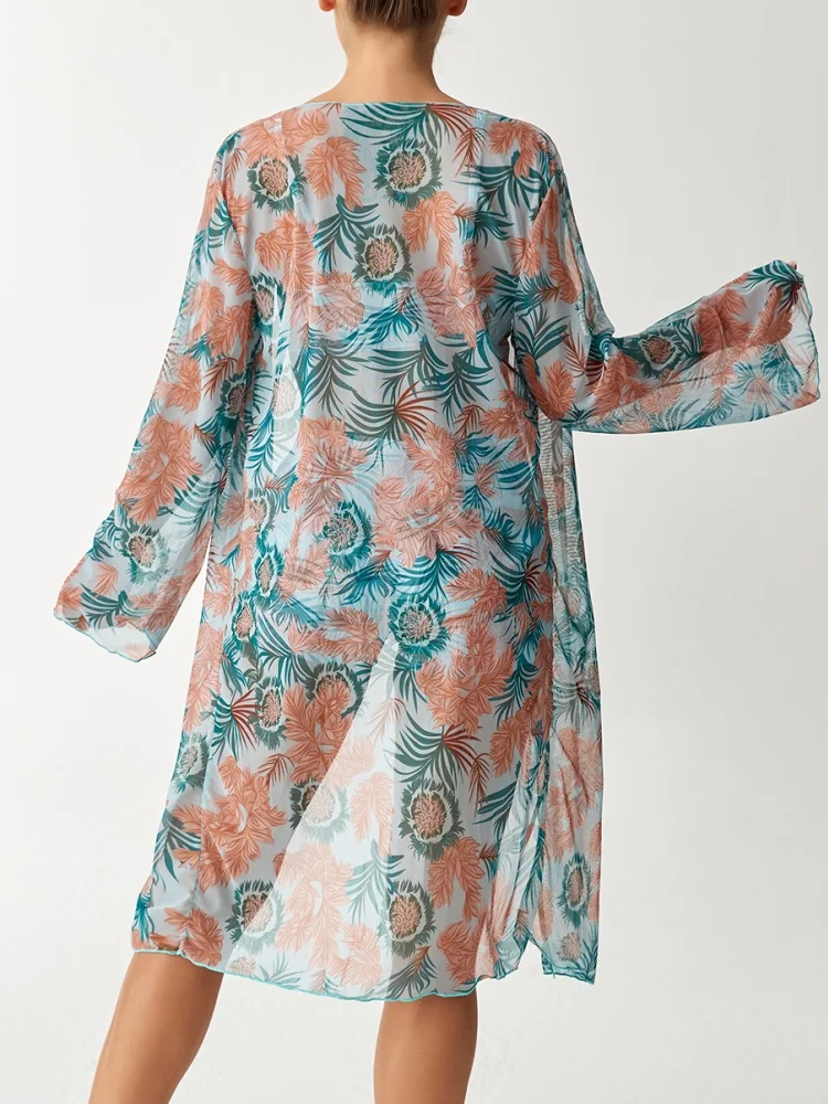 بيكيني النساء ملابس السباحة 2026 طباعة حبال البيكينيات مجموعة مثير عالية الخصر ملابس الصيف طويلة الأكمام شبكة الشاطئ ثوب السباحة الإناث #2