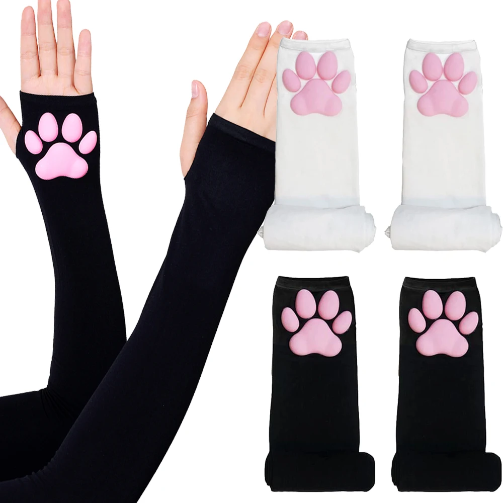 Cute Cat Paw UV Sun Protection Stretchy Mittens Gloves Cosplay Kawaii Soft 3D Toes Beans Fingerless Cat Claw Paws Pad Sleeve