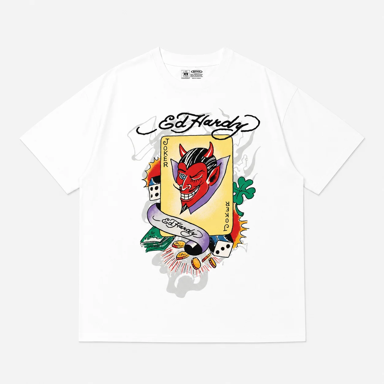 Ed Hardy Devil Joker Card Dice Clover Coins Print T Shirt Unisex Loose Oversized Harajuku Streetwear Cotton Summer Graphic Tee
