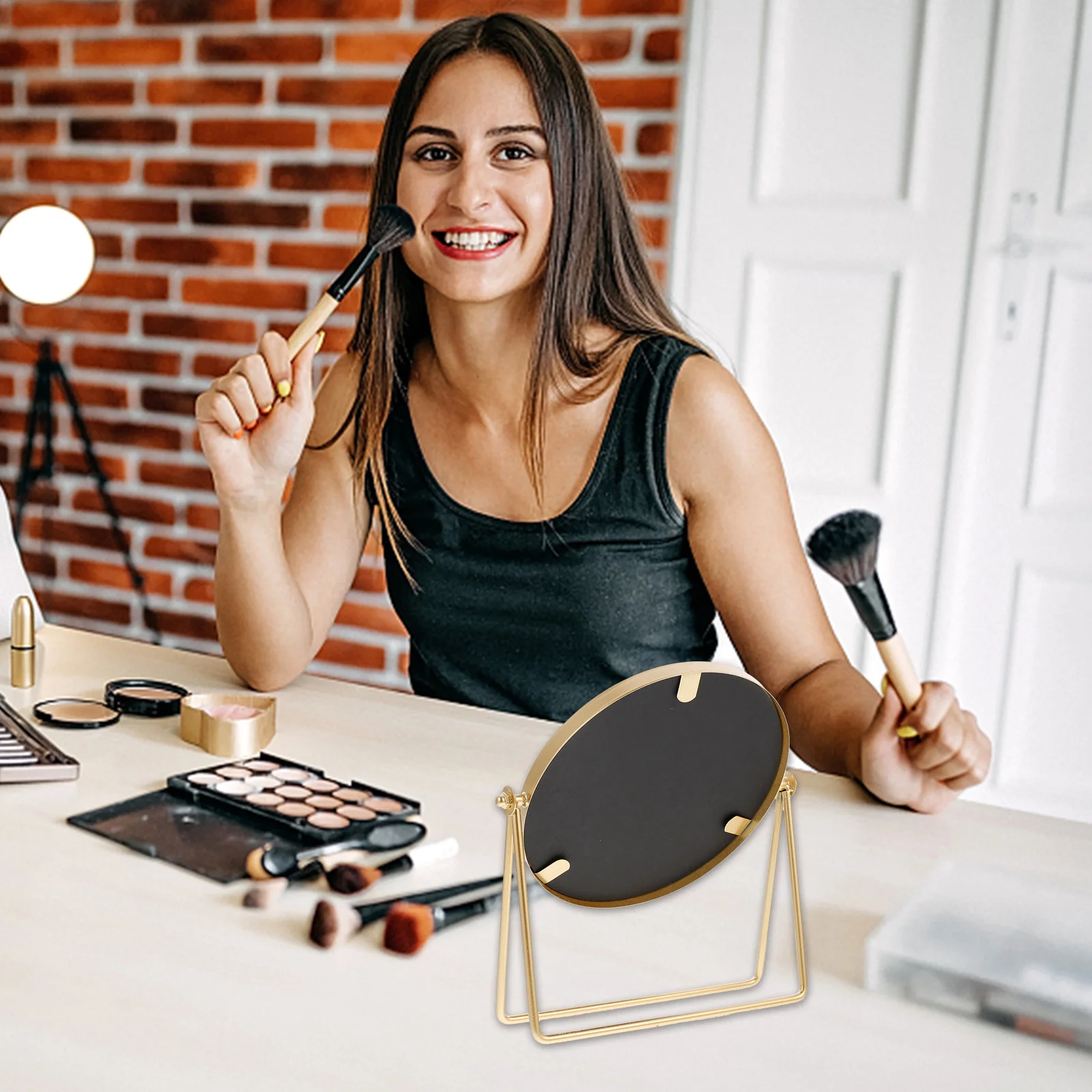 

Small Vanity Mirror Make up for Rounded Corner Makeup Multifunctional Adjustable Swivel Mirrors Dresser Desk