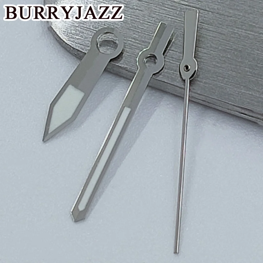 BURRYJAZZ-manecillas de reloj NH35, NH36, NH38, 7S26, 7S36, 4R35, 4R36, plata, oro rosa, manos de pistola, verde luminoso