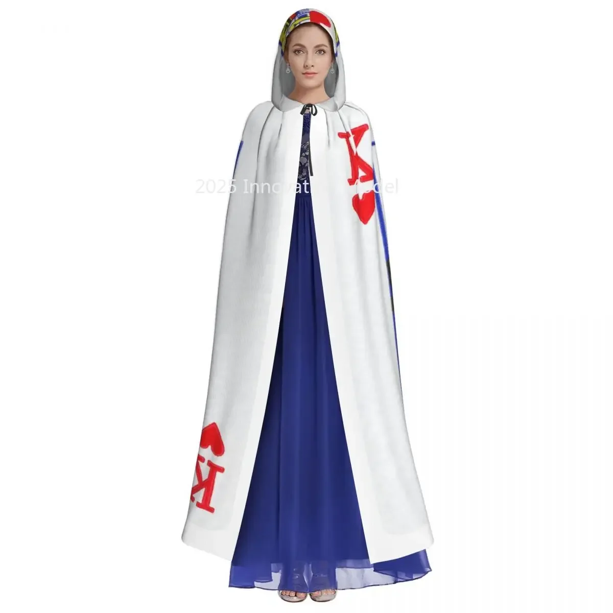 2025 New Poker Card King Adult Cloak Cape Hooded Medieval Costume Witch Wicca Elf Purim Carnival Party