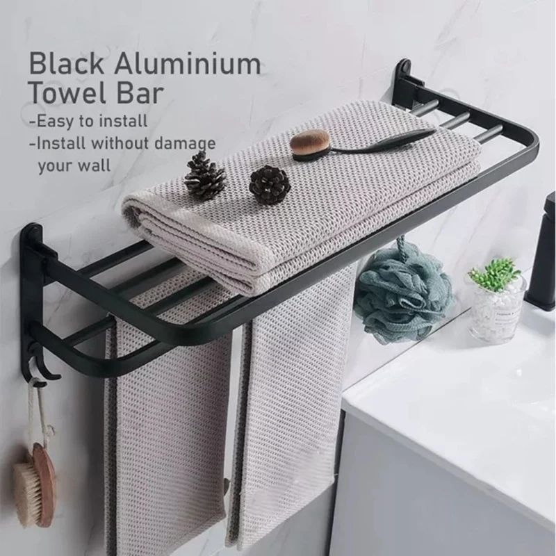 PORK-Aluminum Towel Bar Wall Mounted Rack Bathroom Towel Rack Towel Holder Towel Hanger Bathroom Accessories Bathroom Shelf