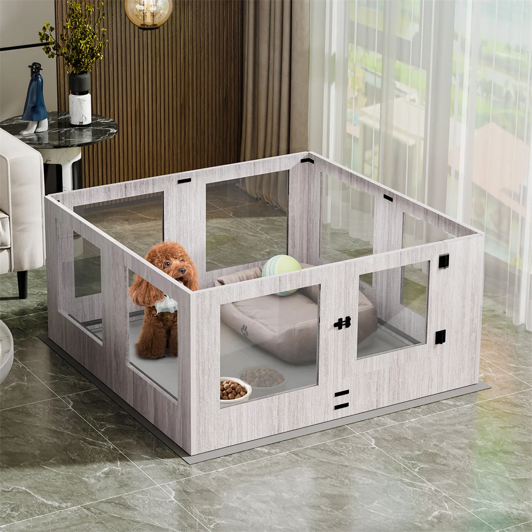 Tempered Glass Pet Whelping Box with Waterproof Fertility Pad Dog Playpen Exercise Cage for Puppies