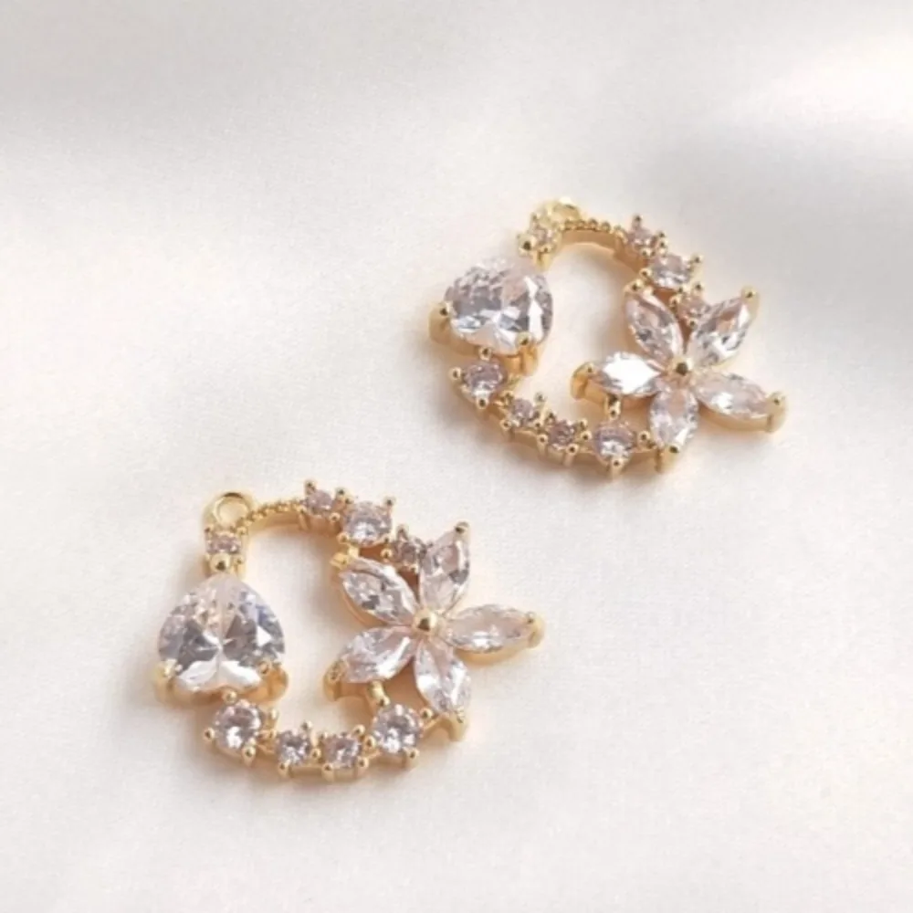 

1 шт., медные подвески, 14-каратное золото, цветной венок любви, большой циркониевый бриллиант, ожерелье «сделай сам», цепочка на ключицы, подвесные аксессуары для ушей