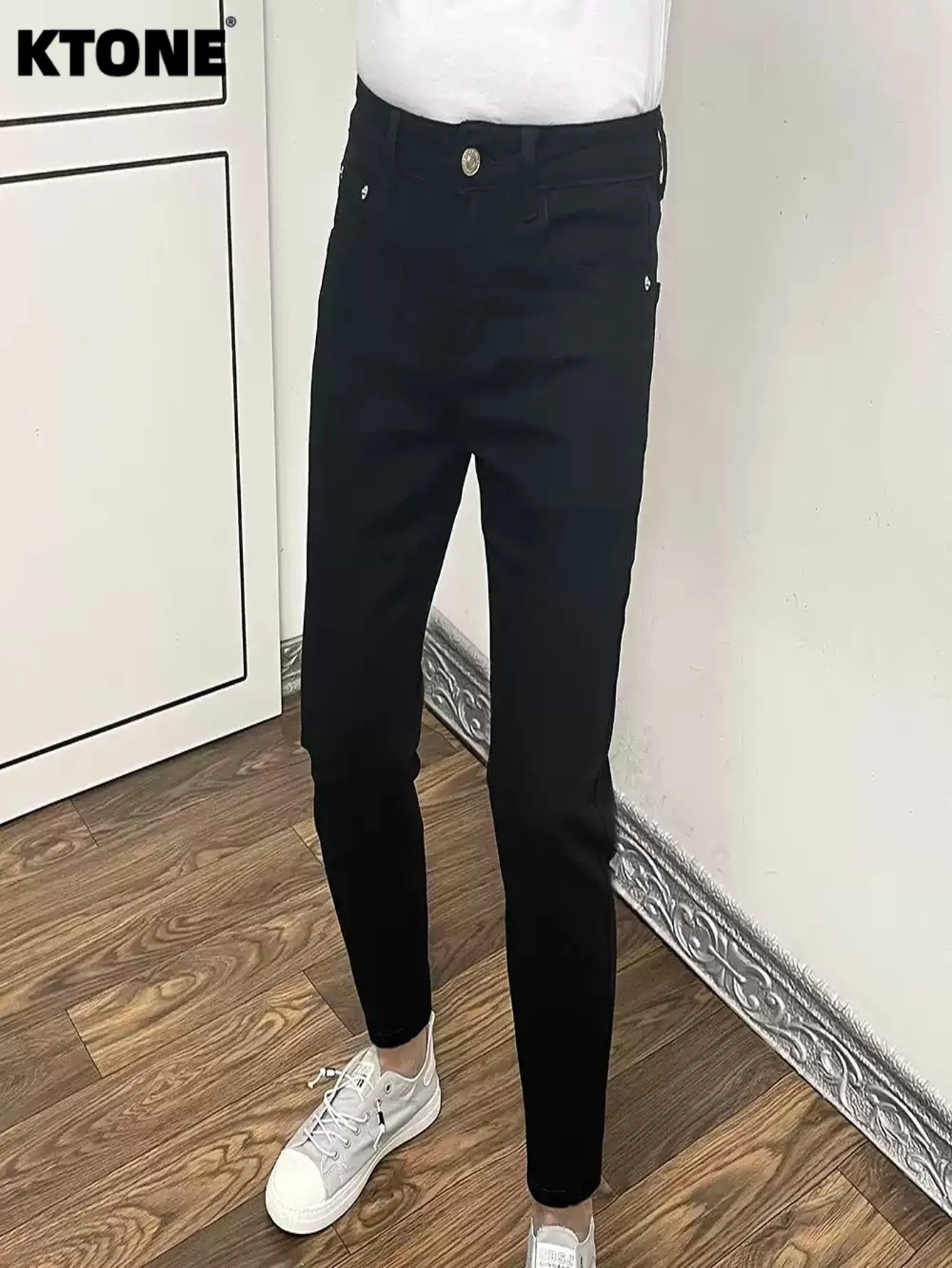 

Streetwear Jeans Black Slim For Man Minimalist Solid Color Drip No accessories or belts included
