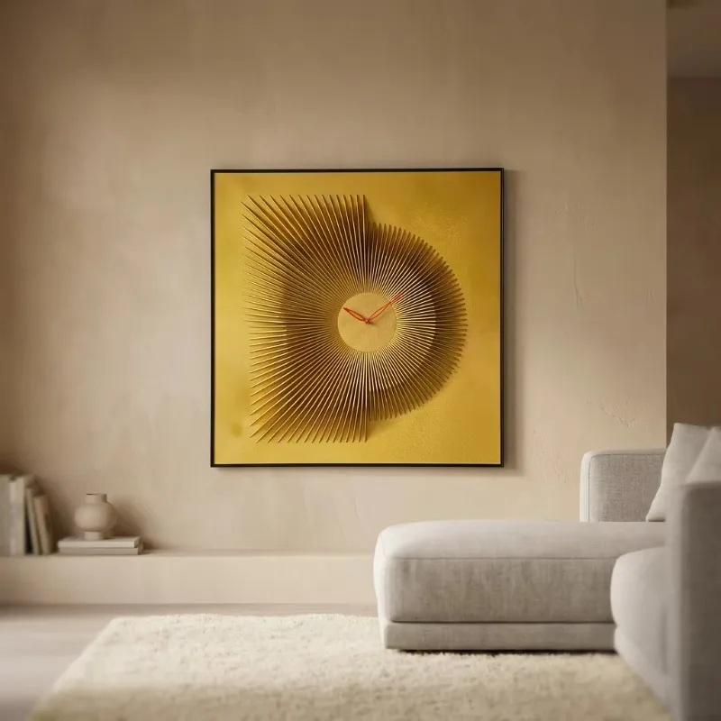 Golden Sun Pattern Art Deco Wall Clock Abstract Layered Plastic Clock