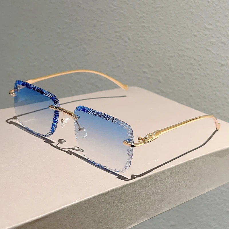 KAMMPT Randloze Vierkante Zonnebril Mannen Mode Vintage Gradiënt Casual Shades Vrouwen Trendy Luxe Merk Ontwerp Decor Zonnebril
