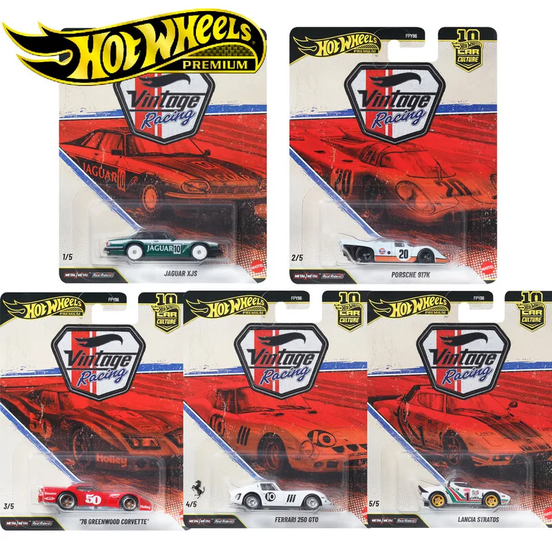 Hot Wheels FPY86 Coches de Carreras Clásicos a Escala 1:64, Jaguar XJS, Porsche 917K, Ferrari 250 GTO
