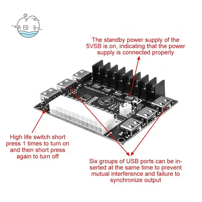 

AED6-24 Pin/20Pin ATX Power Supply Breakout Board Module Adapter Power Connector Support 12V -12V 5V 5VSB 3.3V