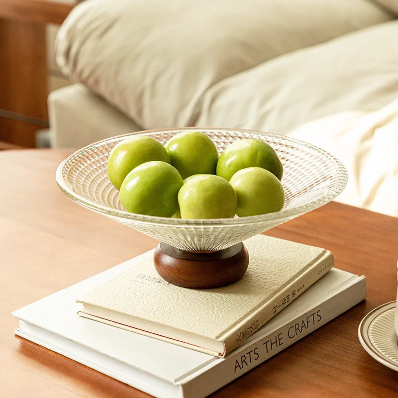 

Glass hat fruit plate living room household coffee table high foot fruit plate snack tray French candy dried fruit plate light l