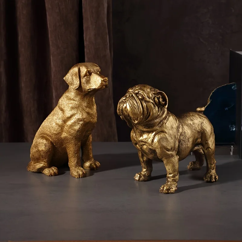 

Golden Retriever French Bulldog Statue Desk Decoration Ornaments Creative Gilding Puppy Animal Sculpture Room Aesthetic Decor